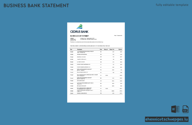 Firmenkontoauszug der Cedrus Bank (Word- und PDF-Format) – 1 Beispielvorschau